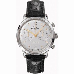 Glashutte Senator Sixties Chronograph Silver Dial Black Alligator Leather Men's Watch 39-34-03-22-04