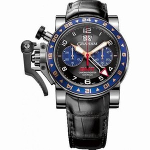 Graham Chrnofighter Oversize GMT Black Dial Black Leather Men's Watch 2OVGSB26AC118