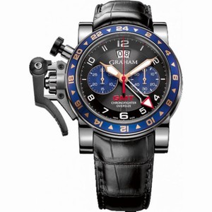Graham Chronofighter Black and Blue Dial Chronograph Black Leather Men's Watch 2OVGSB26A