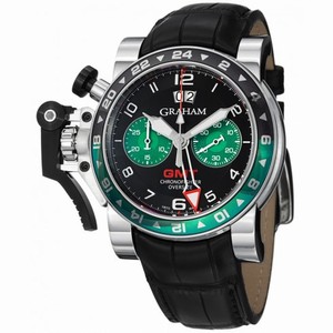 Graham Chronofighter Black and Green Dial Chronograph Black Leather Men's Watch 2OVGSB12A