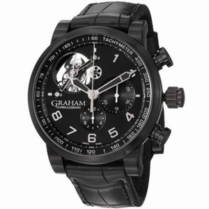 Graham Silverstone Tourbilliograph Automatic Black Dial Black Leather Men's Watch 2TSABB02A