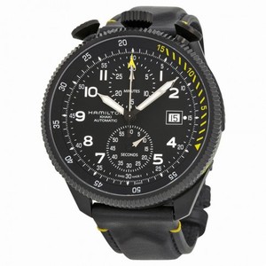 Hamilton Khaki Aviation Takeoff Automatic Chronograph Black Dial Black Leather Men's Watch H76786733