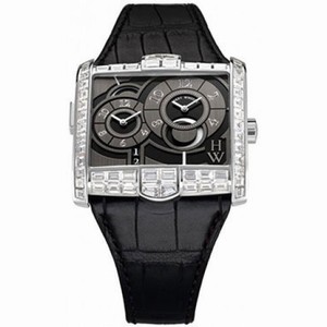 Harry Winston Avenue C Black Dial 18kt White Gold Diamond Black Alligator Men's Watch AVSATZ45WW003