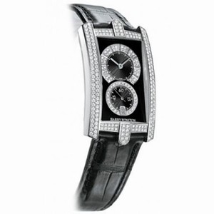 Harry Winston Avenue C Black Dial with Diamonds 18kt White Gold Black Leather Unisex Watch 331UQWLKDD32