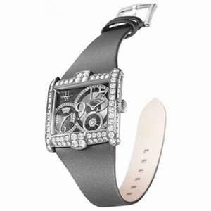 Harry Winston Avnue C Squared A2 Dark Mother of Pearl Dial 18kt White Gold Diamond Grey Satin Ladies Watch AVSQTZ38WW010
