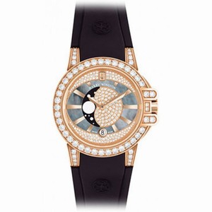 Harry Winston Ocean Moonphase Mother of Pearl Dial 18kt Rose Gold Diamond Black Rubber Ladies Watch OCEQMP36RR001
