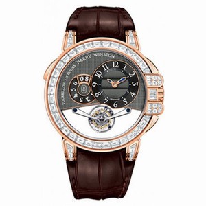 Harry Winston Ocean Tourbillion Grey Dial 18kt Rose Gold Diamond Leather Men's Watch OCEMTD45RR004