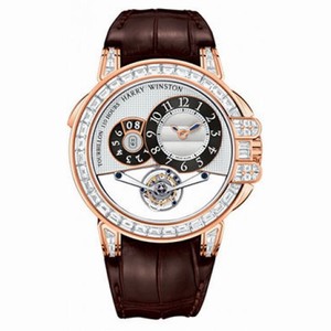 Harry Winston Ocean Tourbillion Silver Dial 18kt Rose Gold Diamond Alligator Men's Watch OCEMTD45RR003