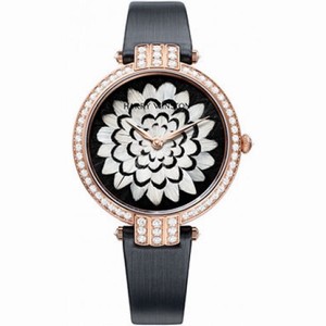 Harry Winston Premiere Black and Grey Pheasant Feathers Dial 18kt Rose Gold Diamond Ladies Watch PRNQHM36RR005