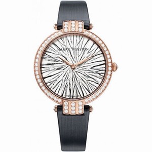 Harry Winston Premiere Silver Pheasant Feathers Dial 18kt Rose Gold Diamond Ladies Watch PRNQHM36RR004