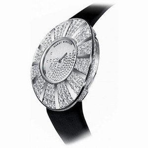 Harry Winston Talk To Me Silver Snowflake 18kt White Gold Black Satin Ladies Watch TTMQHM33WW020
