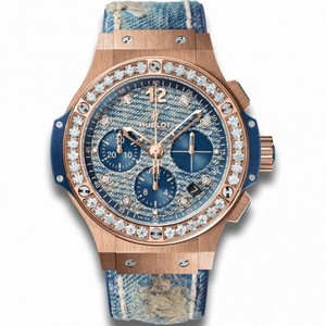 Hublot Big Bang Jeans Blue Diamond Dial 18k Gold Chronograph Limited Edition Men's Watch 341.PL.2780.NR.1204.JEANS