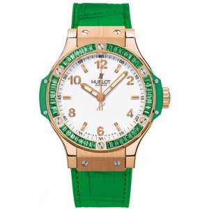 Hublot Big Bang White Dial 18kt Rose Gold Green Alligator Ladies Watch 361PG2010LR1992