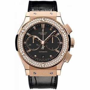 Hublot Classic Fusion Black Dial Black Leather 18 Carat Rose Gold with Diamonds Case Automatic Men's Watch 521.OX.1180.LR.1104