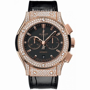 Hublot Classic Fusion Black Dial Black Leather Band 18 Carat Rose Gold with Diamonds Case Automatic Men's Watch 541.OX.1180.LR.1704