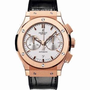 Hublot Classic Fusion Silver Dial Chronograph 18kt Rose Gold Black Leather Men's Watch 521.OX.2610.LR