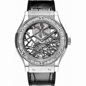 Hublot Classic Fusion Tourbillon Skeleton Dial Titanium Baguette Diamond Men's Watch 505.NX.0170.LR.1904