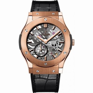 Hublot Classic Fusion Ultra Tin Automatic Skeleton Dial Black Leather Men Watch 545.OX.0180.LR