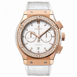 Hublot ClassiC Fusion WHite Dial 18 Carat Rose Gold with Diamonds Case White Leather Band Automatic Men's Watch 541.OE.2080.LR.1104