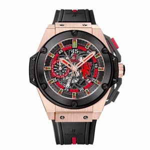 Hublot King Gold Skeleton Dial Chronograph Black Rubber Men's Watch 716OM1129RXMAN11