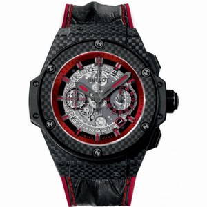 Hublot King Power Skeleton Transparent Dial Black Leather with Red Stitching Band Carbon Fiber  Case Automatic Men's Watch 701.QX.0113.HR