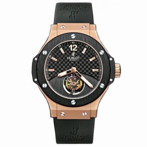Hublot Tourbillion Solo Bang Black Carbon Fiber Dial 18kt Rose Gold Black Rubber Men's Watch 305.PM.131.RX
