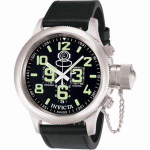 Invicta Signature Russian Diver Chronograph Black Dial Black Leather Men's Watch 7000