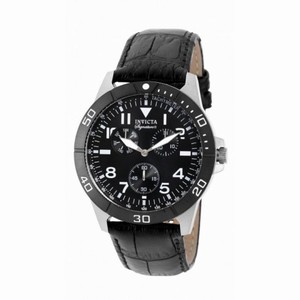 Invicta Signature Multi-Function Black Dial Black Leather Men's Watch 7073