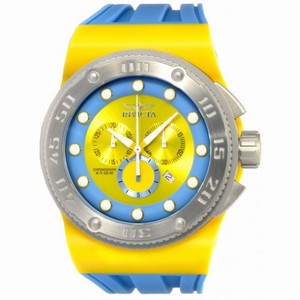 Invicta Akula Chronograph Yellow Dial Stainless Steel Light Blue Rubber Men's Watch 12321