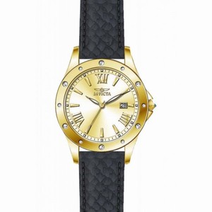 Invicta Angel Gold Dial Black Leather Ladies Watch 14843