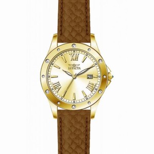Invicta Angel Gold Dial Brown Leather Ladies Watch 14842