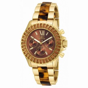 Invicta Angel Multi-Function Brown Dial Gold-plated Tortoise-shell Acetate Ladies Watch 17494