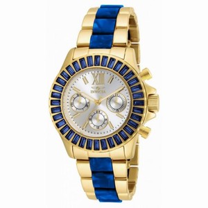 Invicta Angel Multi-Function Silver Dial Gold-plated Blue Acetate Ladies Watch 18871