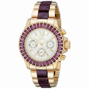 Invicta Angel Multi-Function Silver Dial Gold-plated Purple Acetate Ladies Watch 18873