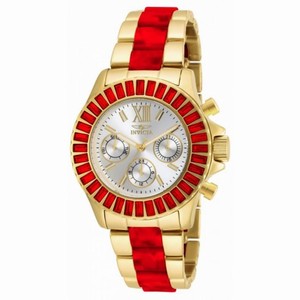Invicta Angel Multi-Function Silver Dial Gold-plated Red Acetate Ladies Watch 18872