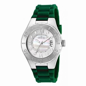 Invicta Angel Silver and Mother of Pearl Dial Dark Green Silicone Ladies Watch 19393