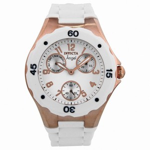 Invicta Angel White Rubber Strap Rose Gold Plated Multi Function Ladies Watch 0716