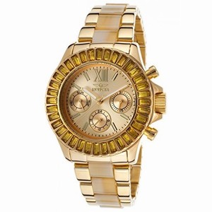 Invicta Angels Multi-Function Gold Dial Gold-plated and Horne Acetate Ladies Watch  17492