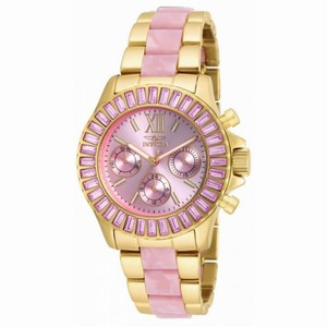 Invicta Angels Multi-Function Pink Dial Gold-plated and Pink Acetate Ladies Watch 17493