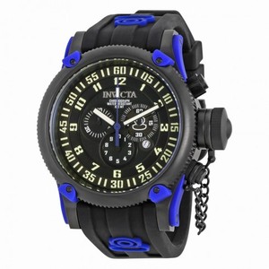 Invicta Anniversary Russian Diver Chronograph Black Dial Black and Blue Silicone Men's Watch 10180