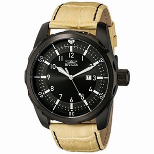 Invicta Aviator Black Dial Beige Leather Men's Watch 19566