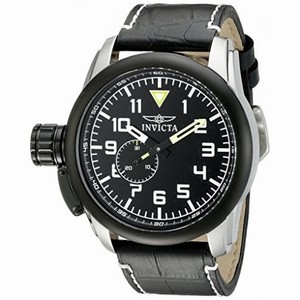 Invicta Aviator Black Dial Black Leather Men's Watch 20461