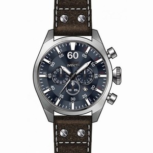 Invicta Aviator Chronograph Blue Dial Brown Leather Men's Watch 19668