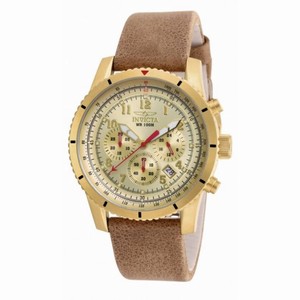 Invicta Aviator Chronograph Champagne Dial Tan Leather Men's Watch 18925