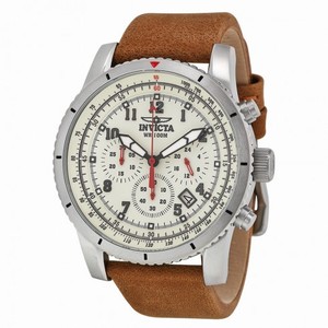 Invicta Aviator Chronograph Cream Dial Tan Leather Men's Watch 18923