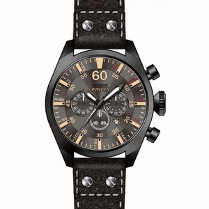 Invicta Aviator Chronograph Grey Dial Black Leather Men's Watch 19671