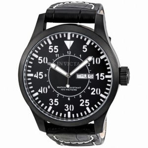 Invicta Black Dial Black Genuine Calf Leather Men's Watch 11206