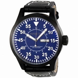 Invicta Blue Dial Black Genuine Calf Leather Men's Watch 11207