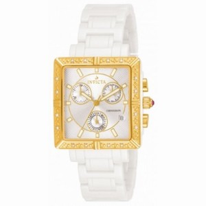 Invicta Ceramics Chronograph Silver Dial Diamond White Ceramic Ladies Watch 10214
