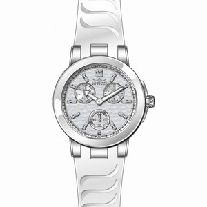 Invicta Ceramics Multi-Function Silver Dial White Silicone Ladies Watch 22195